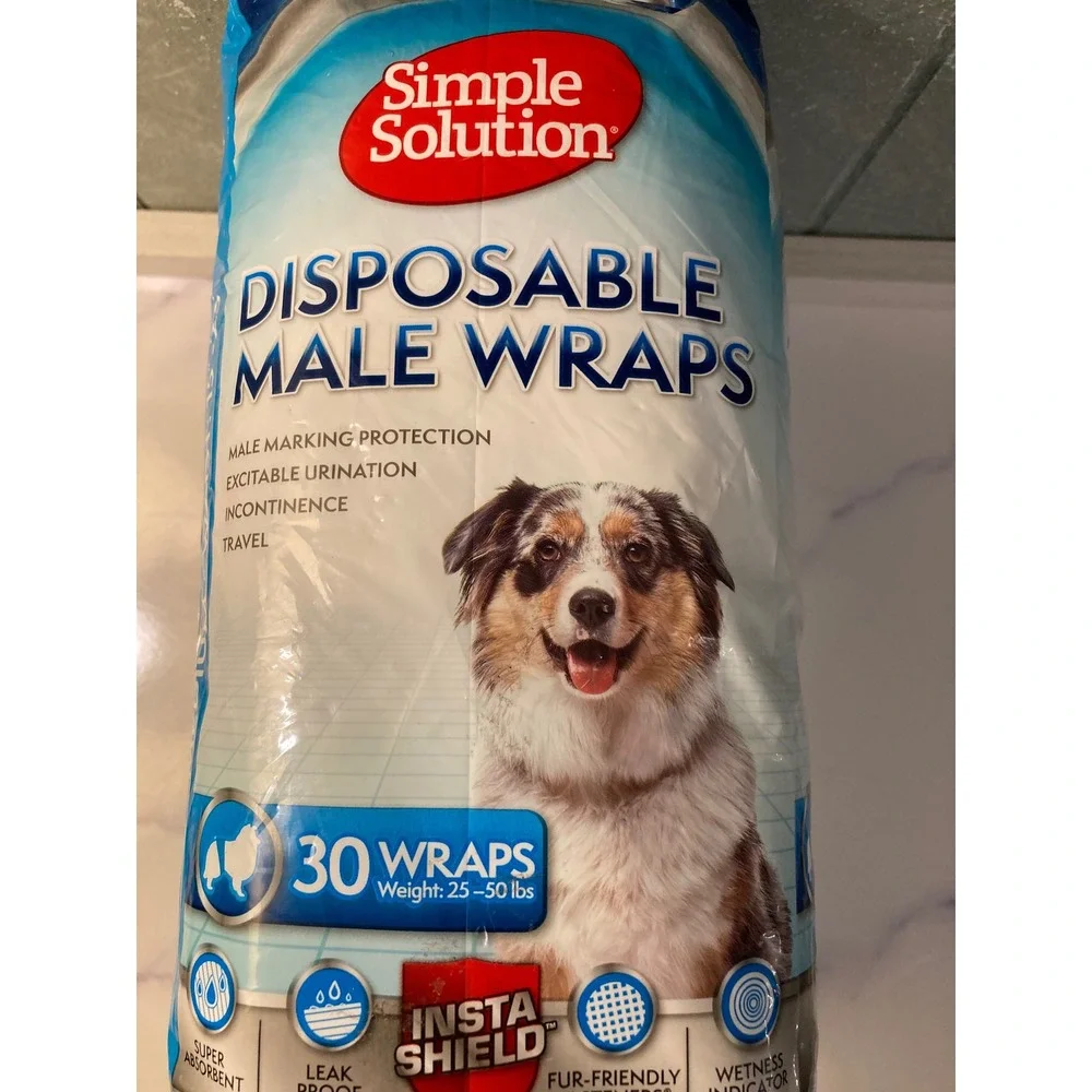 Simple Solution Disposable Male Dog Wraps Medium 30 Count 15-23 Inch Waist 11546